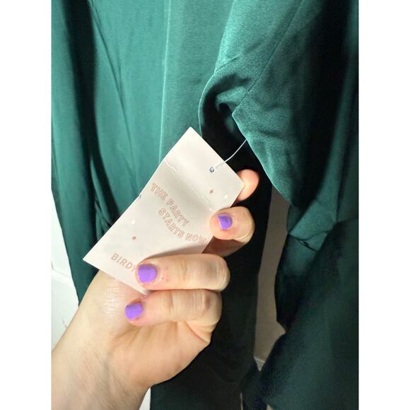 Birdy Grey Emerald Green Kenny Satin Ruffle Tie Short Robe Women's M/L NEW - Picture 8 of 9